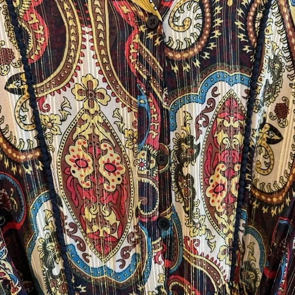 Zara Alabama Belted Midi Shirt Dress Women’s Medium Gold Paisley Lurex Button Up - Picture 11 of 13